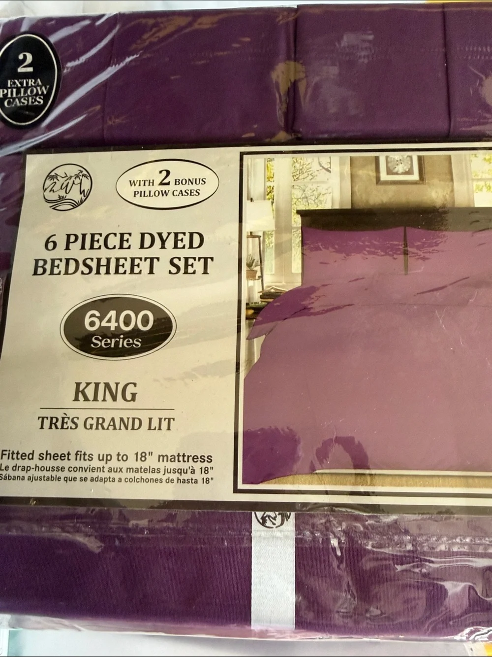6-Piece Dyed Bed Sheet Set - King, Purple